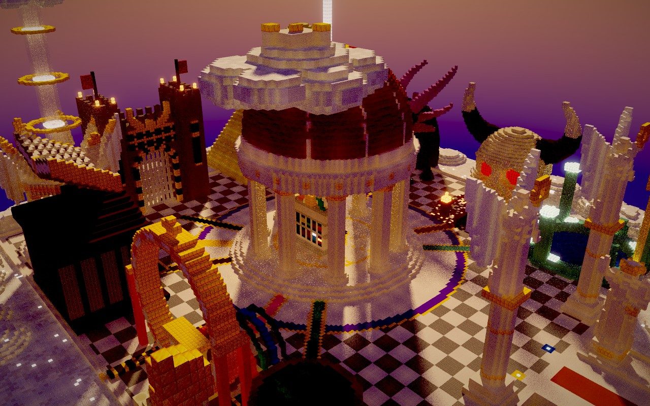 La place des Aventures : le Panthéon au centre, entouré des monuments des dix aventures.