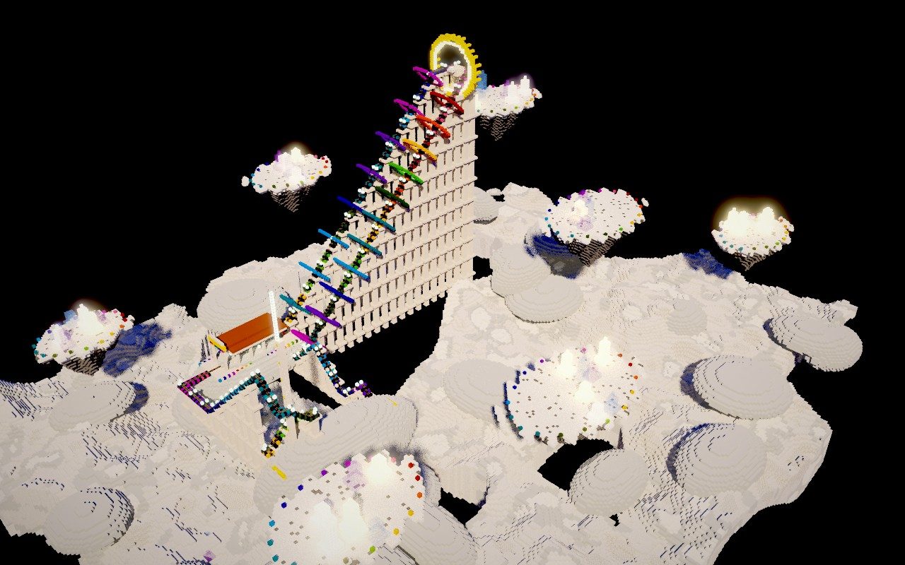 Le Roller Coaster : des montagnes russes arc-en-ciel au-dessus d'une mer de nuages.