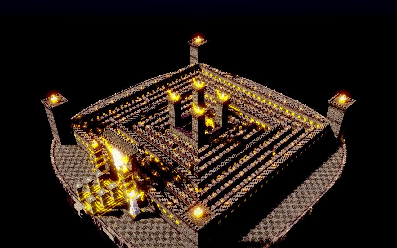 Le Dédale : une forteresse noire et or dont l'intérieur est un labyrinthe.